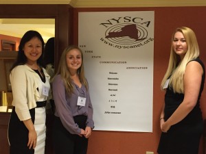 Dr. Yifeng Hu (left) and two of her student presenters: Ashley Attinello (center), and Lucy Obozintsev (right). (Photo courtesy of Yifeng Hu) 