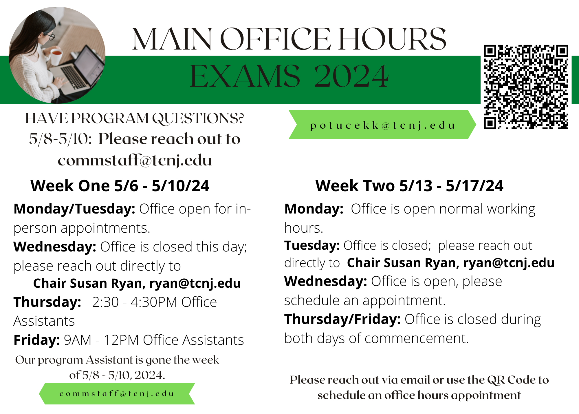 a listing of office hours
